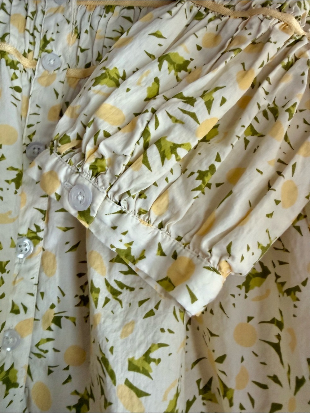 Maeve Cream and Yellow Floral Puff-Sleeve Button Blouse - Picture 4 of 5